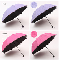 Parapluie Magique Anti-UV Manuel Pliant 3 Volets 8K, Motif Floral Humide Changeant de Couleur, Personnalisé, en Polyester, avec Tige en Acier à 8 Baleines, pour Usage Professionnel