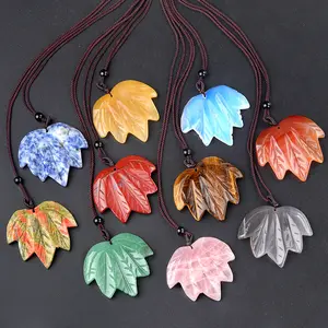 Tinh thể tự nhiên mã não đá Canada Maple Leaf Vòng cổ Tiger Eye đá Rose Quartz lá vòng cổ