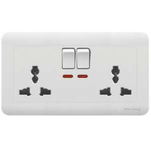 Prise murale britannique à trois trous pour salon et chambre, panneau de prise à double interrupteur en matériau PC - Product Image 2