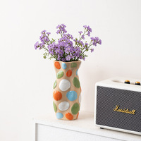 Vase en céramique circulaire peint à la main, style nordique moderne, émaillé coloré, pièce décorative haut de gamme pour bureaux de vente, salons et salles à manger