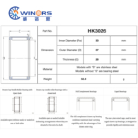 Roulement à aiguilles à cage tirée WNS fabriqué en usine HK3026 de haute qualité, grade P6, 30*37*26mm, roulement à rouleaux RS 2RS à huile pour l'ingénierie