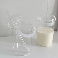 Tasse en verre borosilicaté de grande capacité avec logo personnalisé avec couvercle en verre et paille en verre