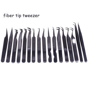 ピンクホワイトファイバーチップピンセットステンレス鋼90度ラッシュピンセットファイバーチップカスタムロゴファイバーチップラッシュピンセット - Product Image 1