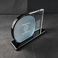 Trophée en cristal personnalisé Neelpure 186521 à double panneau avec base noire, illustration de marque sur mesure, plaque personnalisée pour la reconnaissance professionnelle