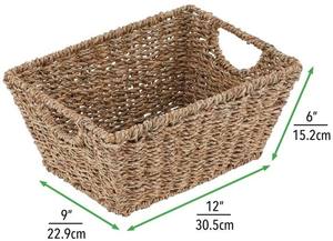 金属製洗濯カートホイール付きモーゼスバスケットかぎ針編みロープ装飾用再利用可能ギフト用小型籐海草 - Product Image 3