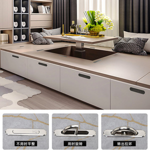 Betoci Modern Minimalist Drawer Cabinet Handle Zinc Alloy Embedded Rotating Bow Shape Bar Design Easy Installation - Product Image 5