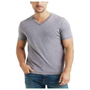 Camiseta de algodón con cuello en V para hombre al por mayor, con logo personalizado, ropa casual, camiseta lisa - Product Image 1
