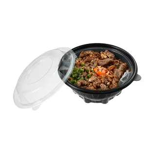 Microwave Wadah Makanan Aman Ramah Lingkungan Dua Lapisan Mangkuk Makanan PP Makanan Plastik Sekali Pakai Kotak Makan Siang Bento dengan Tutup