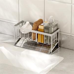 Stainless Steel Kitchen Sink Standing Double Modern Multifunctional <b>Shelf</b> Countertop Sponge Rag Drain <b>Storage</b> Rack Non-Folding - Product Image 1