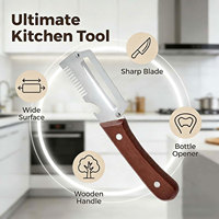 TOALLWIN Multifunctionele roestvrijstalen groenteschiller met houten handvat 3-in-1 fruit- en aardappelschiller met flesopener