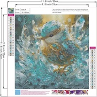 Kit de Peinture Diamant 5D pour Adultes Débutants, DIY, Couverture Complète, Motif Fleur Bleue et Oiseau, Toile Carrée 30x30CM, Décoration Murale, Sans Cadre