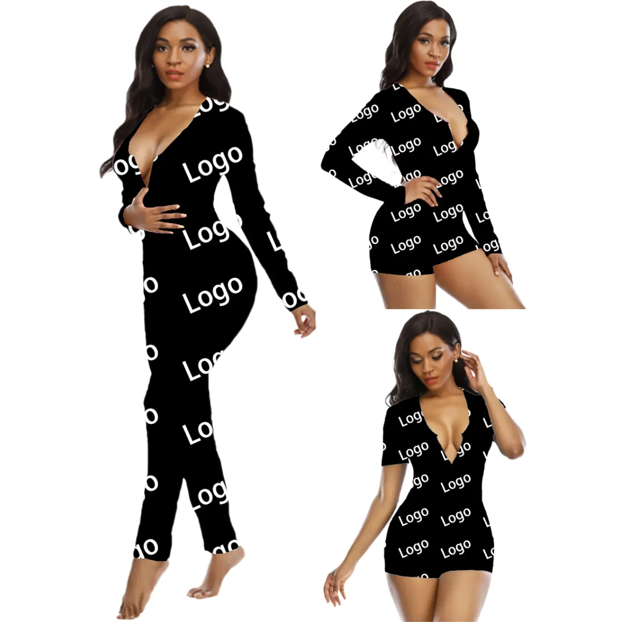 Design Logo And Pattern Desginer Stretchy Romper Pajamas Sleepwear Night Wear Wholesale Women Custom Adult Onesie