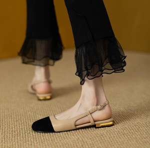 Fashionable Trend Flat Bottomed Women's <b>Sandals</b> With Black <b>Bow</b> Pu Material Toe <b>Sandals</b> - Product Image 6