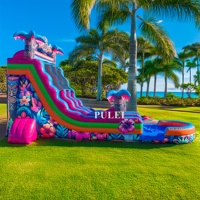 Toboggan aquatique gonflable populaire pour enfants, thème Aloha Splash Hawaïen Hibiscus, double piste, en PVC, pour usage domestique, commercial et location de fêtes