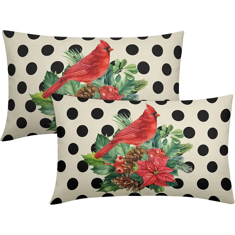Winter Cardinal Christmas Lumabr Pillow Covers Cushion Covers Decorative Home cotton canvas custom logo pillow cover