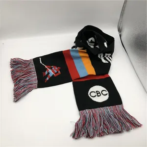 Fashion Design Knitted Winter Scarf Women Men Acrylic Jacquard Scarves Football Fans Soccer Custom Logo Color