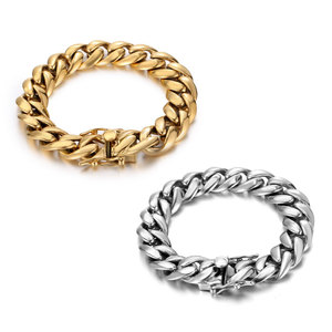 Cuban <b>Chain</b> Bracelet Gold And Silver Men's Fashion Jewelry CE385 <b>Titanium</b> Steel Hip Hop Style - Product Image 1