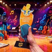 Nouveau Trophée en Cristal en forme de Microphone Musical Personnalisé pour Chorale, Compétition de Voix, Top Dix des Chanteurs du Campus, Champion de la Compétition de Discours