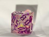 Jeu de dés DND en résine rose violette, 7 pièces, dés de Donjons et Dragons, revêtement arc-en-ciel, polyédrique, bords tranchants, lumière d'aurore