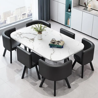 Table à manger moderne de luxe en acier inoxydable doré avec plateau en marbre pour salle à manger, ensemble de table à manger