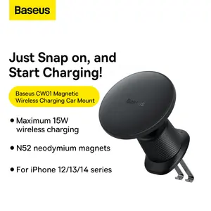 Baseus CW01 Magnetic Wireless Charging Car Mount Air Vent Version 15W Cluster Black For iPhone 8 9 10 11 12 13 14 Phone Holder