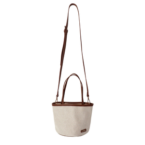 Fashion Cotton Canvas Bucket Bag, Vintage Brown <b>Leather</b> Handle Shoulder Bag, <b>Large</b> Capacity Lady <b>Purse</b> Custom Logo Factory - Product Image 6