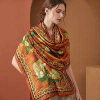Écharpe élégante en satin effet soie, motif géométrique et floral vintage, châle de soirée de luxe pour femme 180*85cm, plusieurs couleurs disponibles