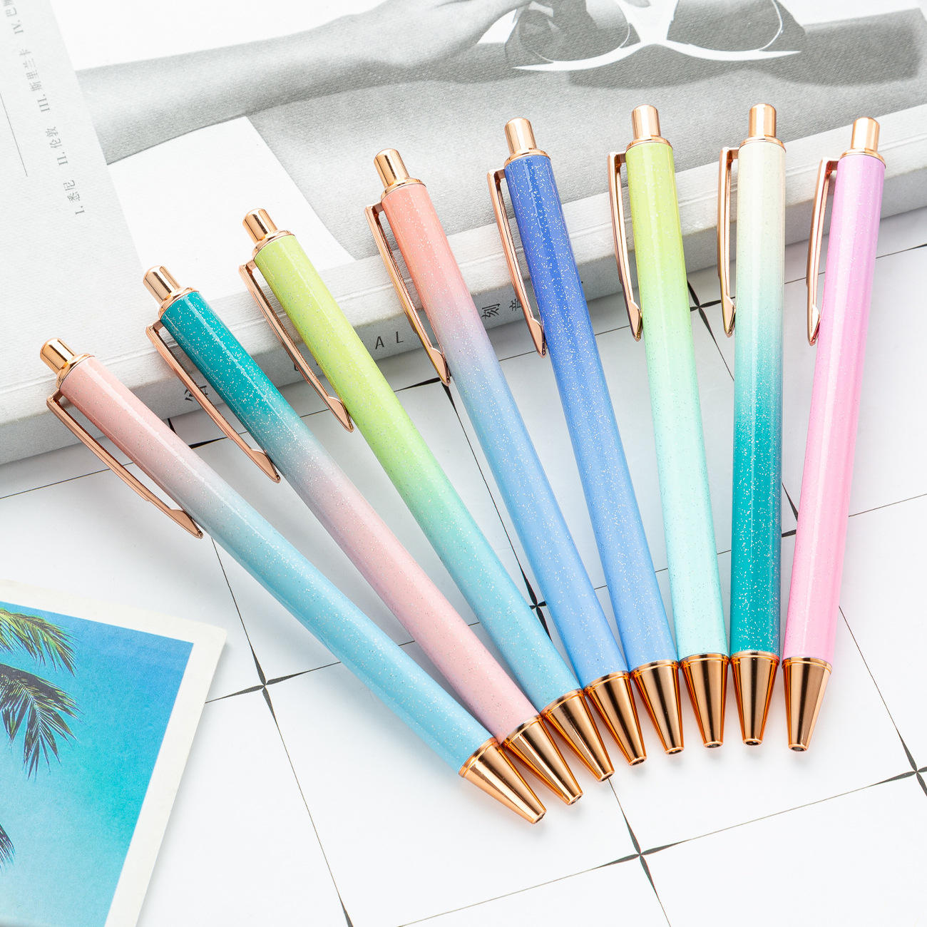 Logam mewah warna berubah Glitter klik pena bola tinta hitam pulpen  untuk penggunaan kantor sekolah