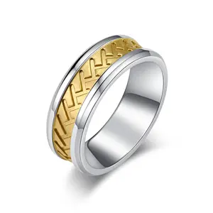 Retro Tire Pattern Ring Tire Pattern Design Men's Gold Stainless Steel Europe and America Men's New Fashion Creative Metal Punk