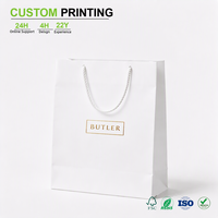 Sac en papier écologique imprimé sur mesure avec cadre doré et poignée en cordon torsadé pour boutique, emballage cadeau, vente en gros