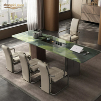 Table à thé en marbre poli résistant à la chaleur, moderne et professionnelle, grande, rectangulaire, personnalisable, verte, de luxe