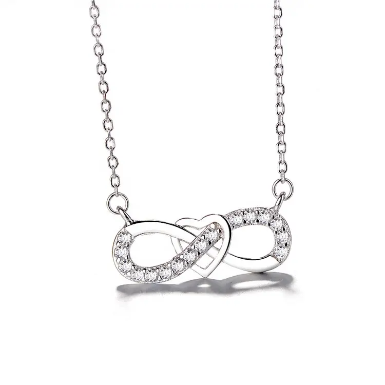 Wholesale European Jewelry 925 Sterling Silver CZ Infinity Heart Necklace