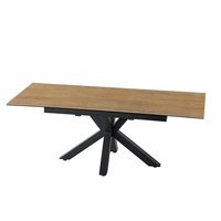 Peinture enduite de poudre noire italienne jambes croisées deux tables de salle à manger en céramique de couleur béton à panneau coulissant