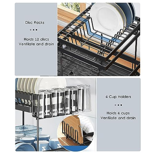Égouttoir de cuisine noir pour vaisselle, support de séchage et de rangement au-dessus de l'évier avec porte-couteaux - Product Image 3