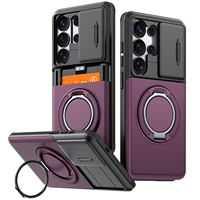 Coque de protection d'objectif magnétique avec support rotatif à 360° pour Samsung Galaxy S26 Ultra S25 Plus S26 FE avec porte-cartes
