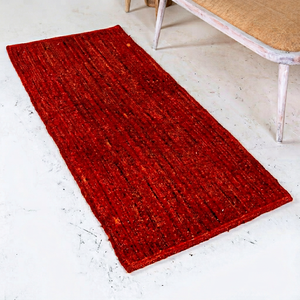 Red Jute Flat Weave Rectangle <b>Rug</b> Eco Friendly Boho Style Living Room Area <b>Rug</b> Solid Color Spot Clean <b>Thin</b> Pile - Product Image 1