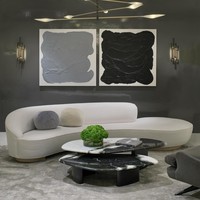 Ensemble de canapés modernes de luxe en tissu blanc pour salon, canapé d'angle bouclé 3 places incurvé pour la maison