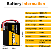 Полутвердая батарея VANT UAV 12S 44,4 V 12500mAh 12Ah 10C 350Wh/kg FPV Lipo батарея для Дронов мультироторная VTOL Mapping