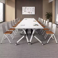 Table de conférence rectangulaire pliante en bambou, ensemble de chaises de formation mobiles avec roulettes, bureaux modulaires 1 place pour salles de réunion