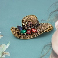Bros mewah topi berlian imitasi Vintage untuk wanita topi jerami klasik bros tetesan minyak Pin pakaian Aksesori setelan korsase