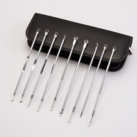 Kit d'outils d'extraction de points noirs pour le nettoyage du visage, 9 pièces, en acier inoxydable argenté, aiguilles et pinces pour l'élimination de l'acné et des points noirs, nettoyeur de pores