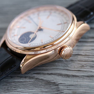 Montre mécanique unisexe de luxe à phase de lune, best-seller, bracelet en cuir, boîtier en acier inoxydable, verre saphir 20 mm, haute qualité - Product Image 5