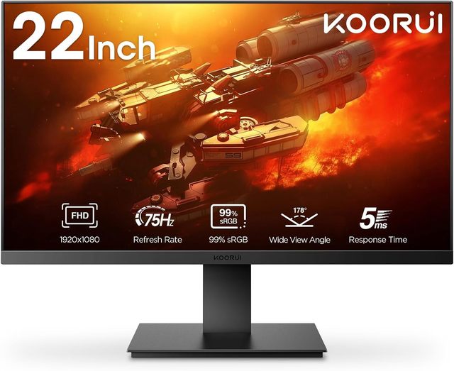 KOORUI 21.5 Inch Full HD Computer Monitor 1080p VA Pc Desktop Display 75Hz with Tiltable Screen HDMI/VGA Port Pc Office Monitor