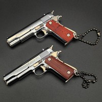 Modèle de pistolet jouet 1911 en métal, porte-clés, échelle 1:3, 7,0 CM, mini pendentif de collection, poignée en bois, argent brillant, cadeau pour garçon