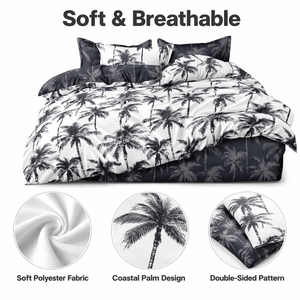 EU Dropshipping Reversible Coconut Tree Woven Bed <b>Linen</b> <b>Set</b> 3pcs Grey White Quilt Cover Polyester China Home & Hotel Use - Product Image 2