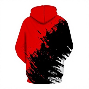 Sweat-shirt à capuche décontracté pour homme, effet pinceau ombre cramoisie moderne, coupe régulière, 100% coton molletonné tricoté, hiver, brodé - Product Image 2
