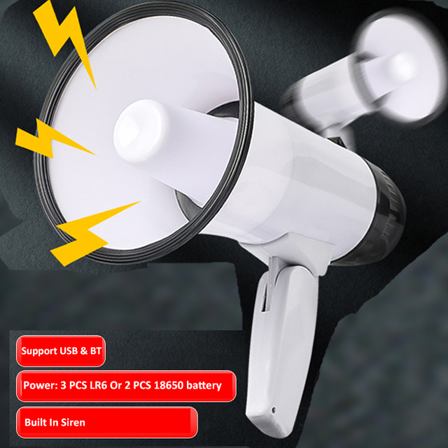 Plastic Wireless Small Rechargeable Megaphone With Lithium Battery Siren Record Talk BT