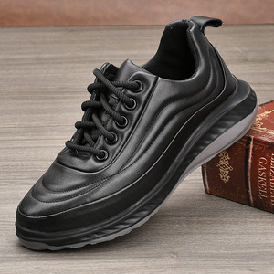 Men's Genuine Leather <b>Round</b> Toe Platform Sneakers Lace-up Rubber Outsole <b>Cushioned</b> Spring Casual Shoes Big Size - Product Image 1
