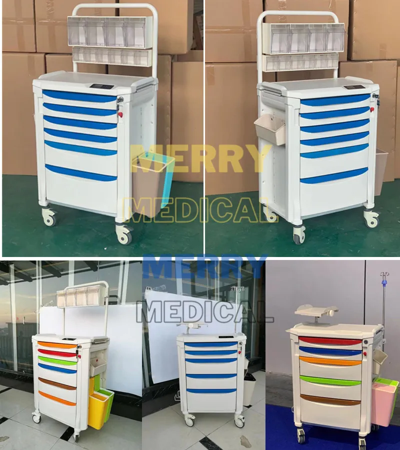 6-Drawer ABS Anaesthesia Cart with Tilt Bin