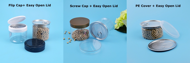 latas transparentes plásticas herméticas del caramelo del tarro del envase de los anacardos de 310ml 120g Flip Top Cap con la tapa del top del tirón del anillo